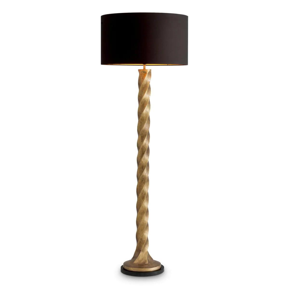 Elegant twisted gold floor lamp with black shade