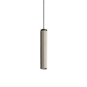 Minimalist cylindrical pendant light with wood texture