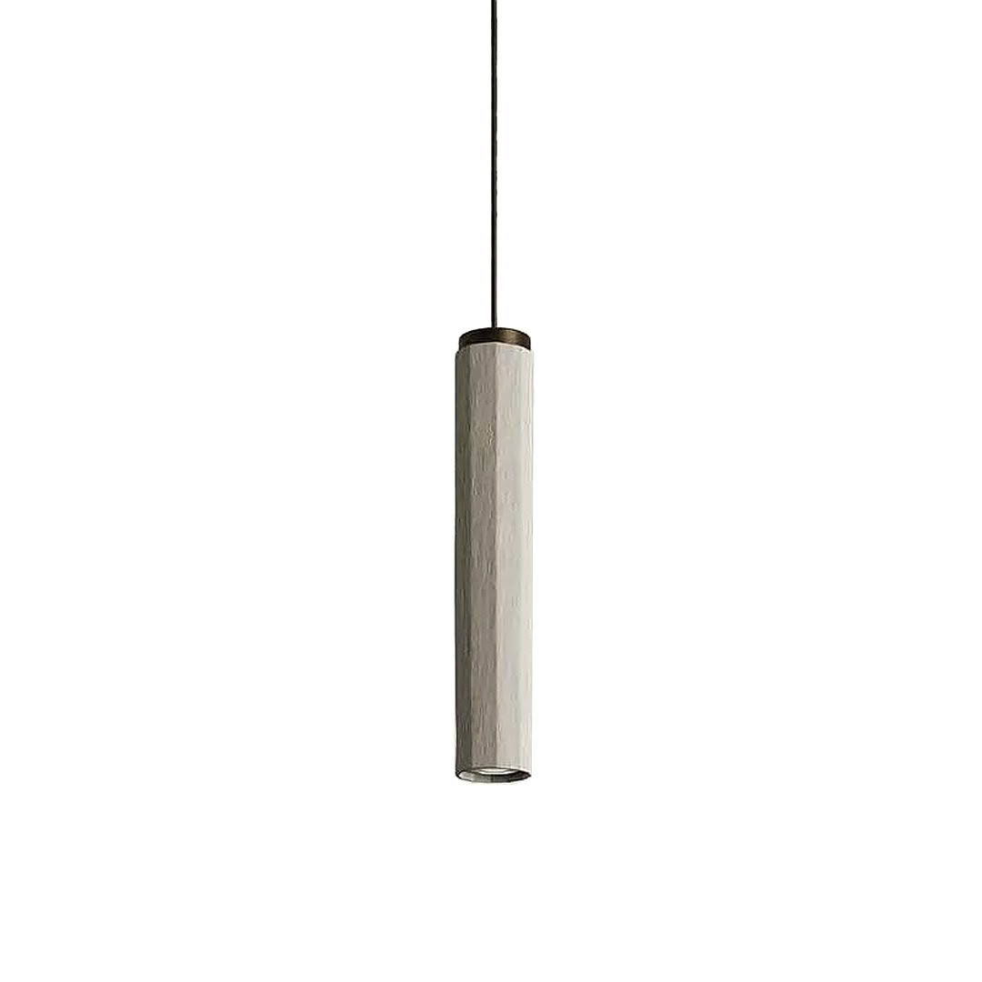 Minimalist cylindrical pendant light with wood texture
