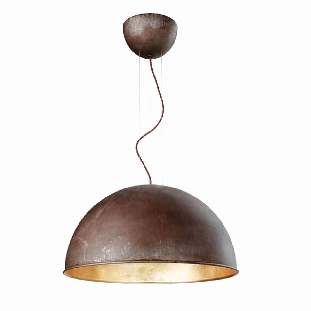 Antique bronze pendant light with glowing interior