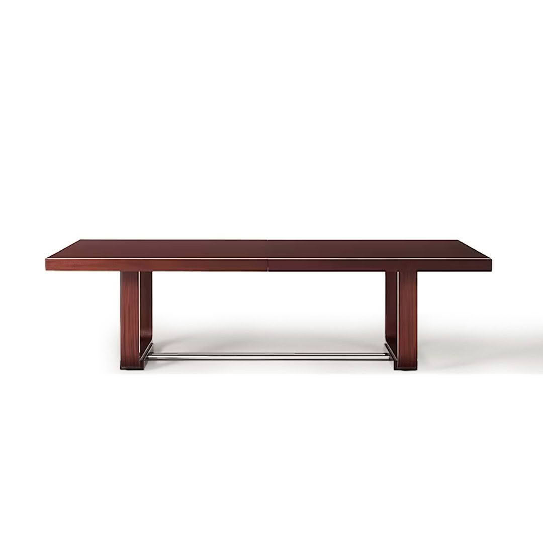 Elegant dark wooden dining table with metal base
