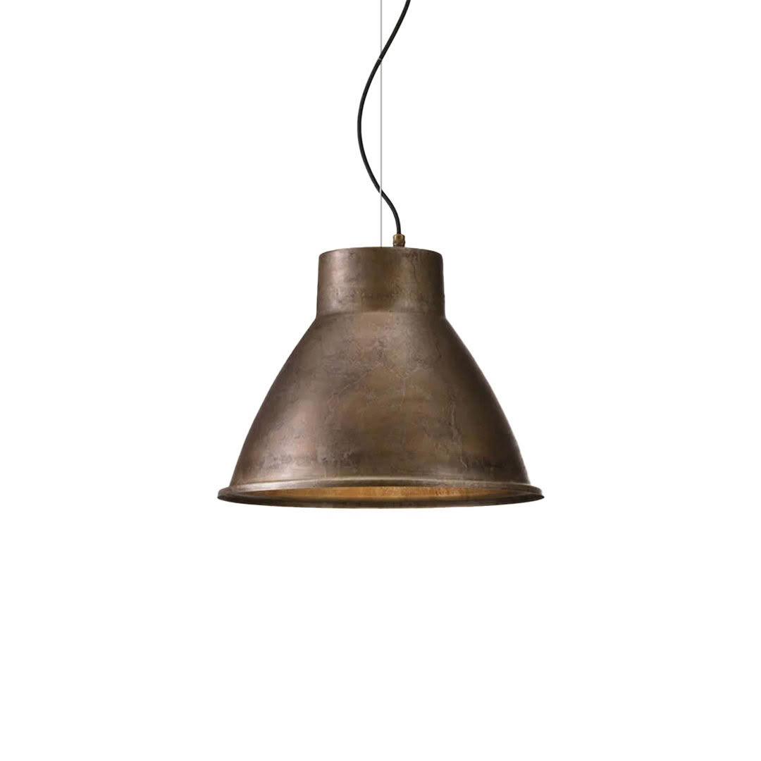 Antique bronze pendant light hanging on black cord