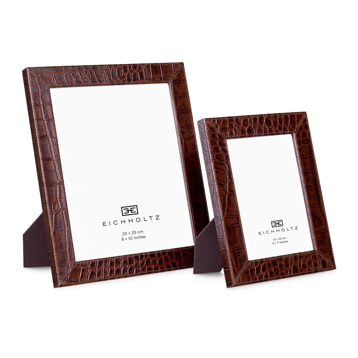 Two brown crocodile texture photo frames