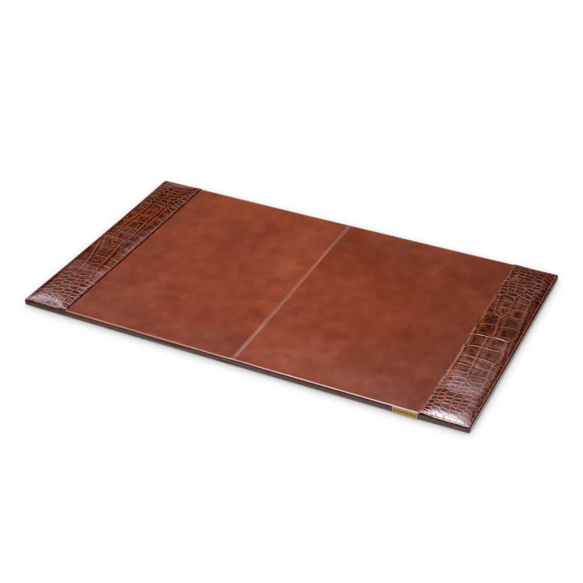 Brown leather desk pad with crocodile trim