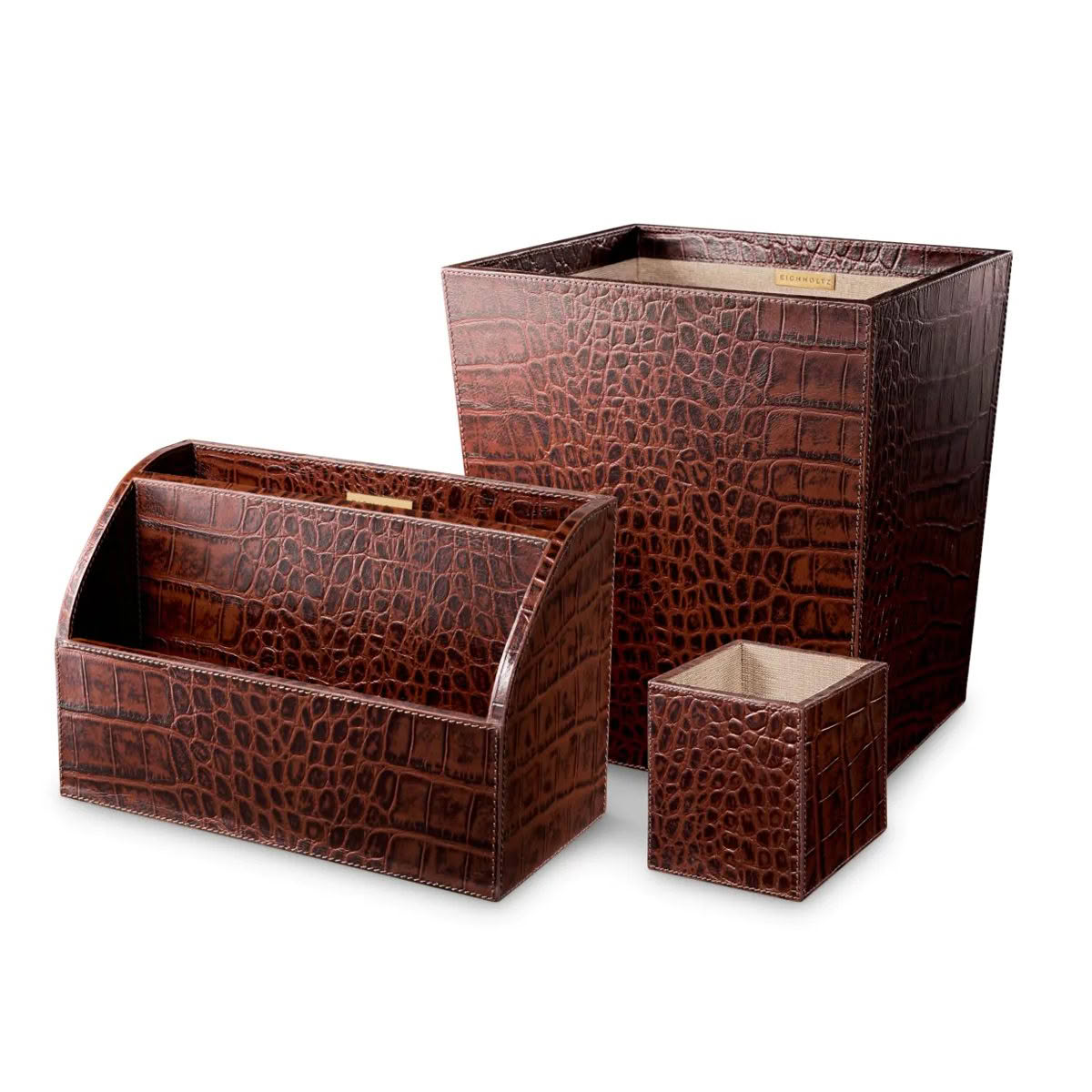 Three crocodile leather patterned storage boxes