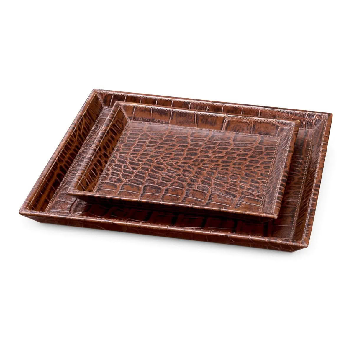 Brown crocodile leather textured serving trays