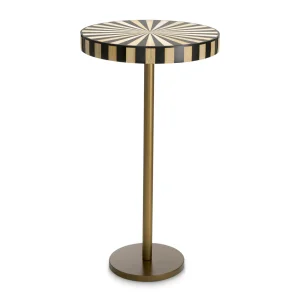 Striped round top accent table on brass stand
