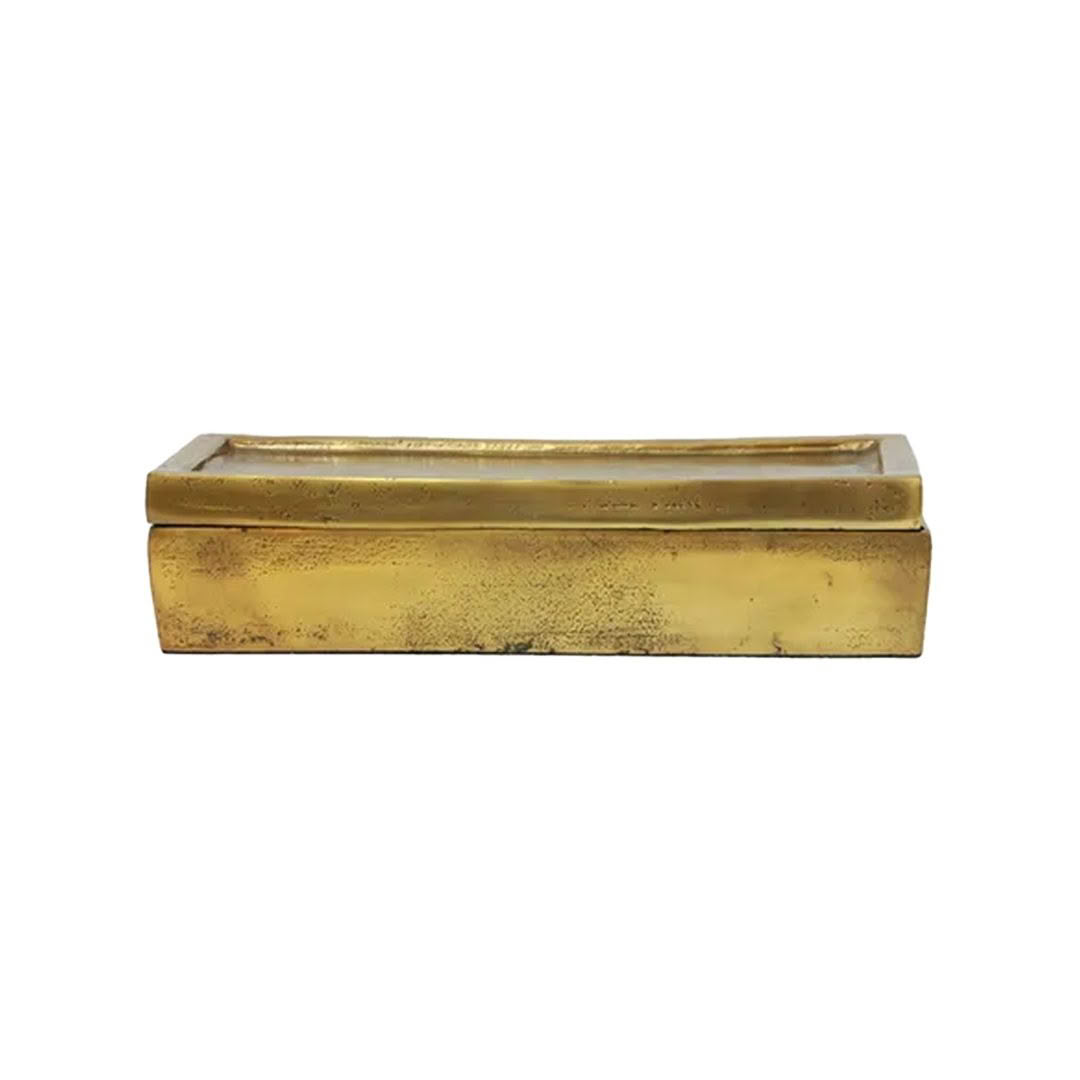 Gold rectangular vintage planter on white background