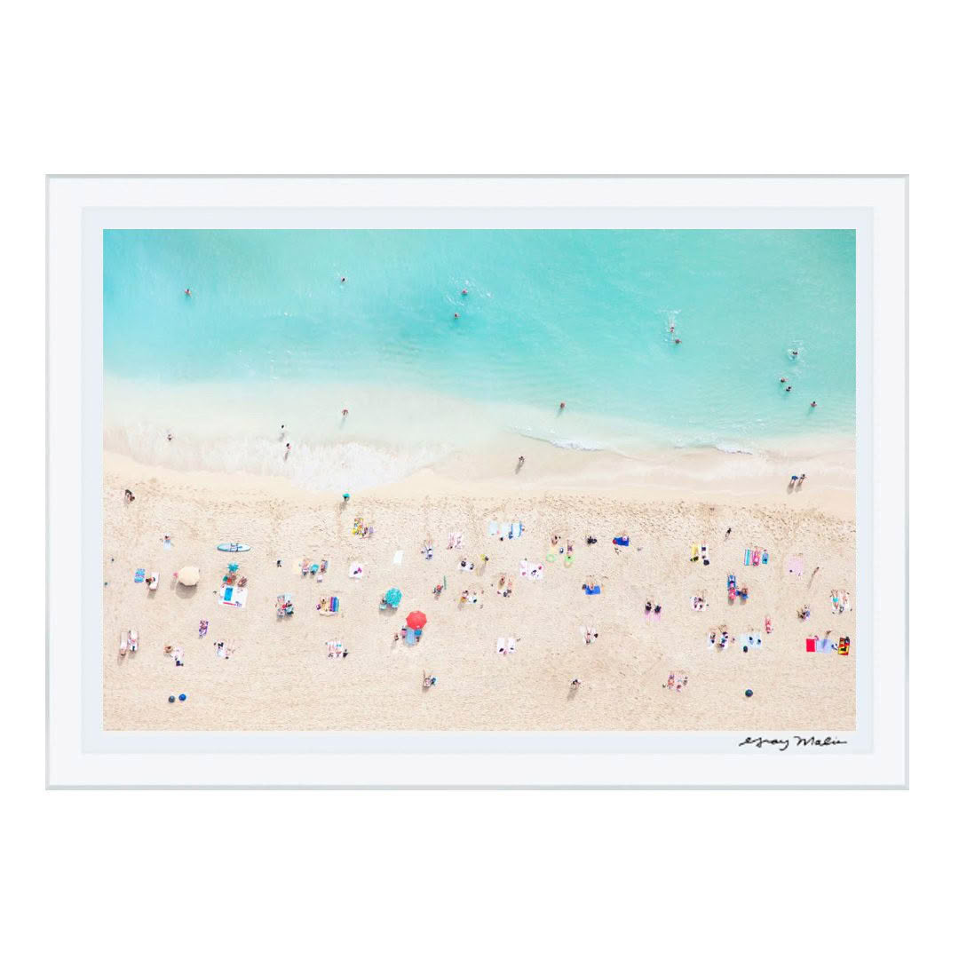 Aerial view of crowded beach with turquoise water