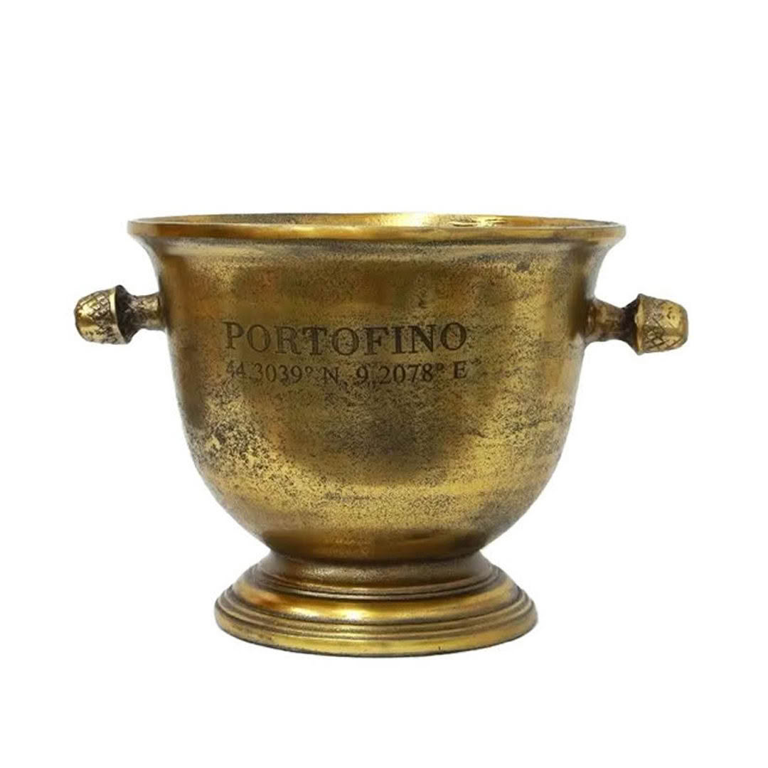 Antique brass trophy cup with Portofino coordinates