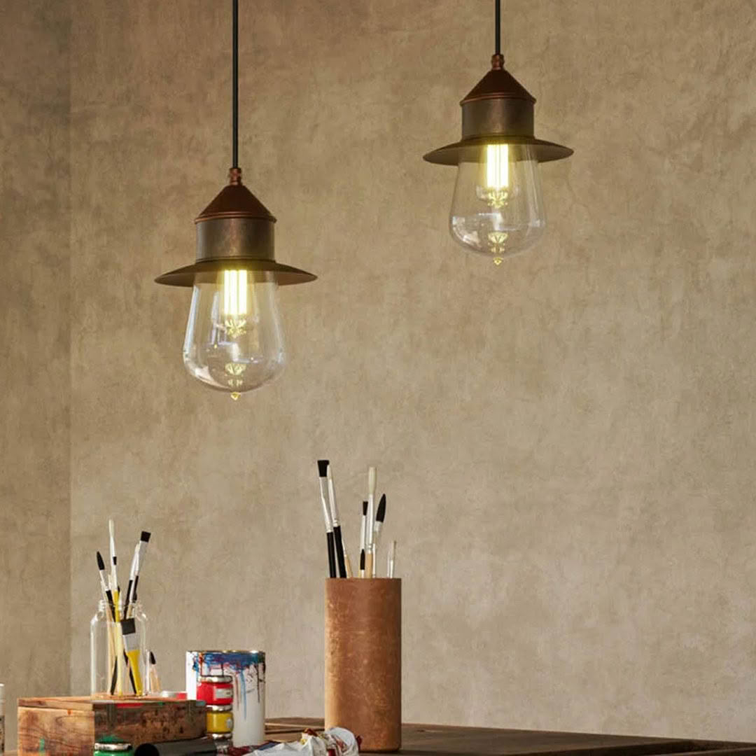 droplife1 Rustic pendant lights over artist's paintbrush jar
