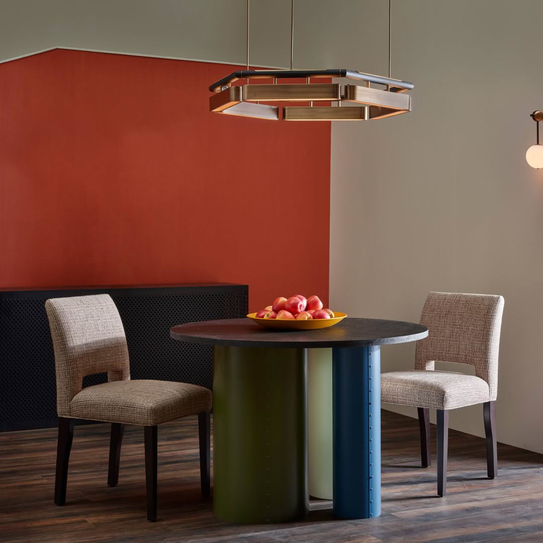 Modern dining area with stylish furniture and pendant light