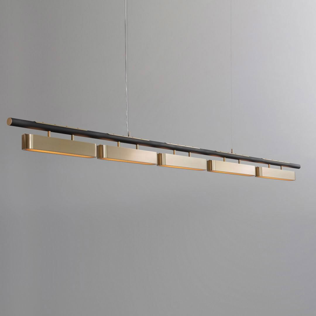 Modern linear suspension light with gold accents