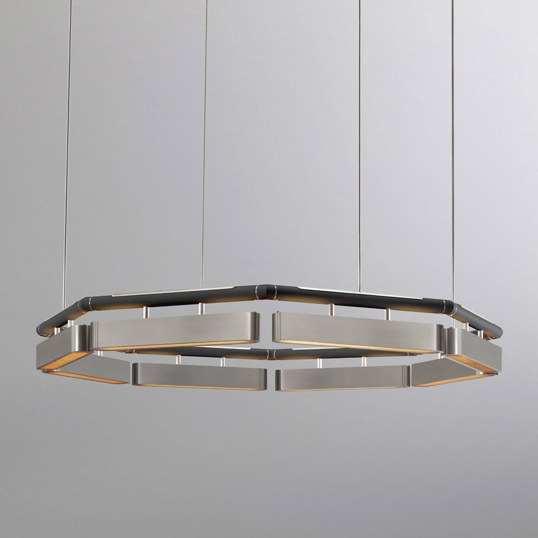 Modern circular LED chandelier in a minimalist setting