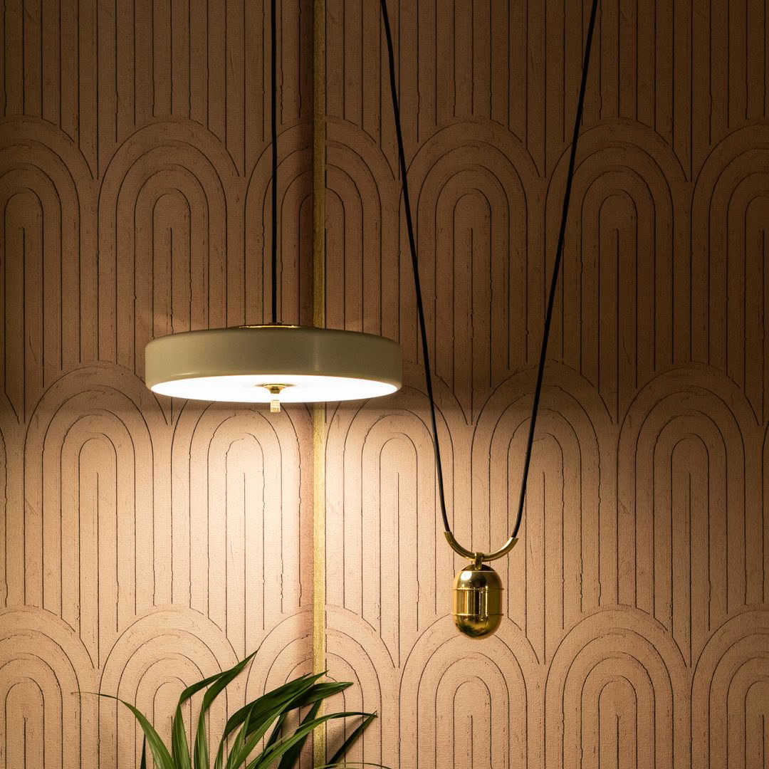 Modern ceiling light against patterned wall