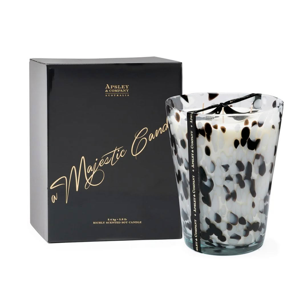 Apsley scented soy candle with black and white design