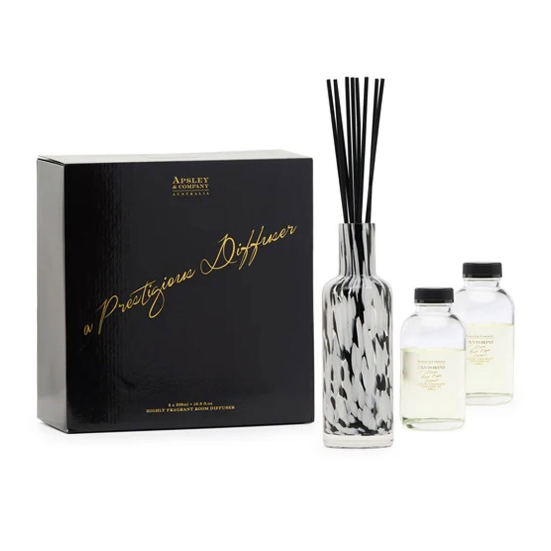 Apsley diffuser set with box, bottles, and reed sticks
