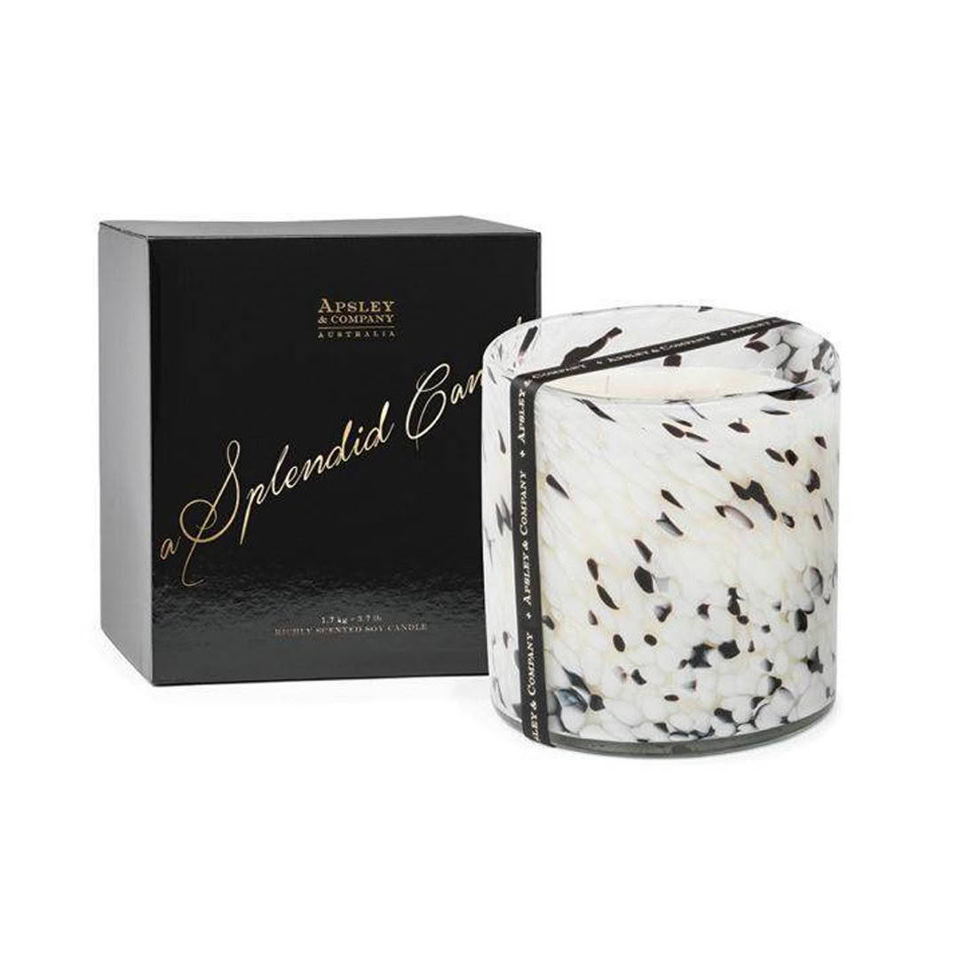 Apsley candle with black and white marbled design