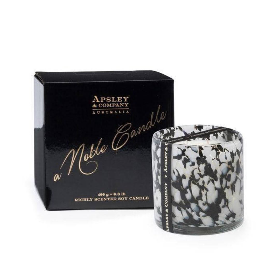 Apsley scented soy candle with marbled glass and box