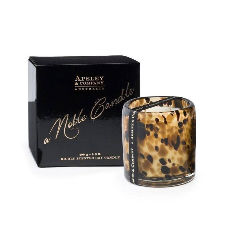 Apsley scented soy candle in leopard print glass