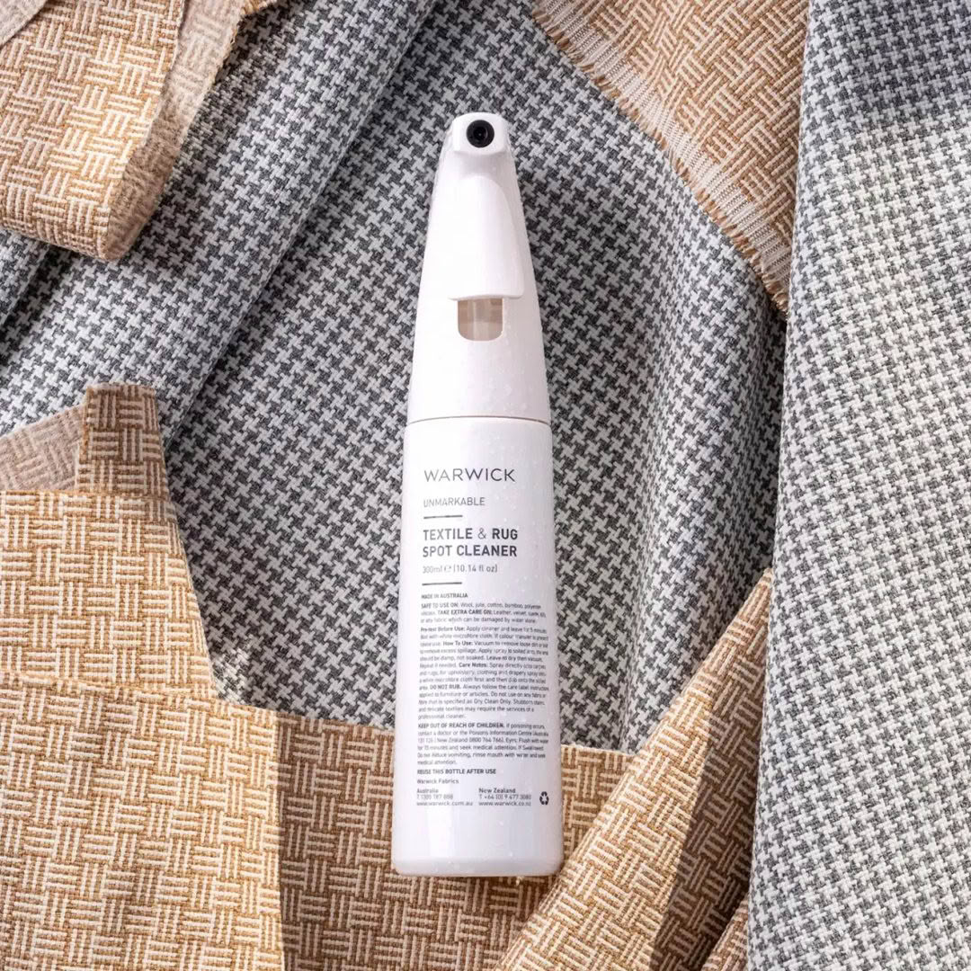Warwick fabric spot cleaner on patterned textile background