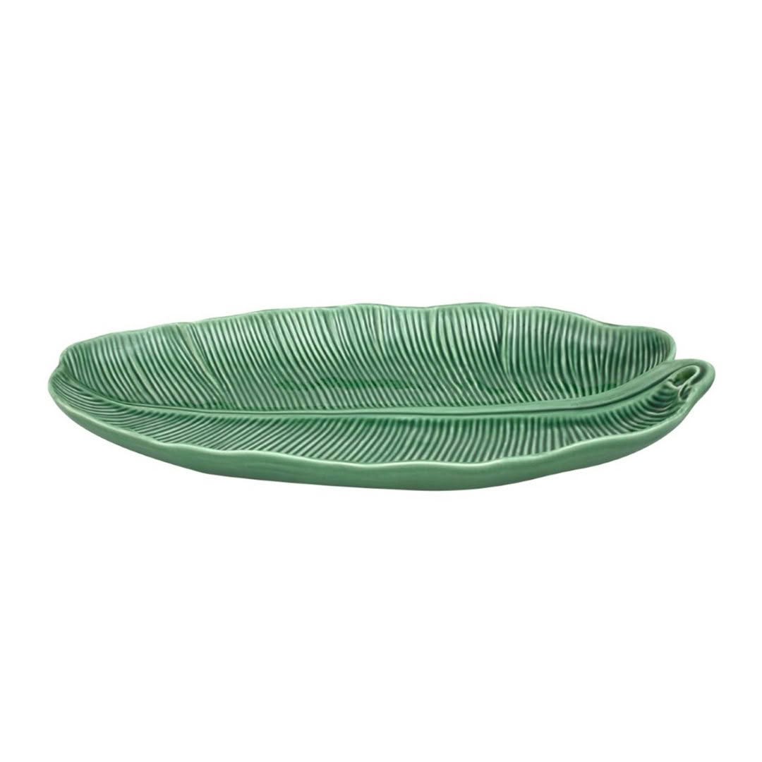 Green leaf-shaped ceramic serving dish