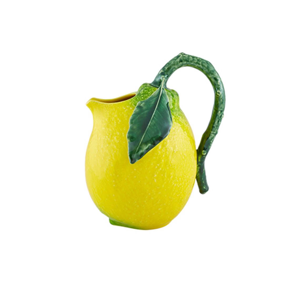 Lemon-shaped pitcher with green leaf handle