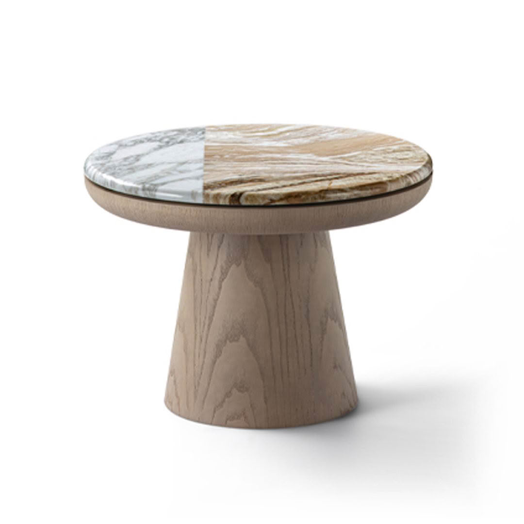 Round wooden table with marble top split design