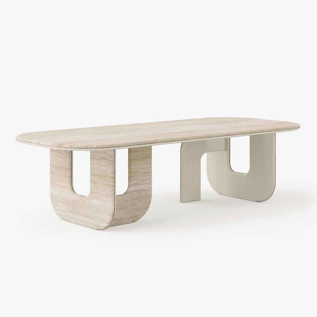 Modern curved wooden coffee table on white background