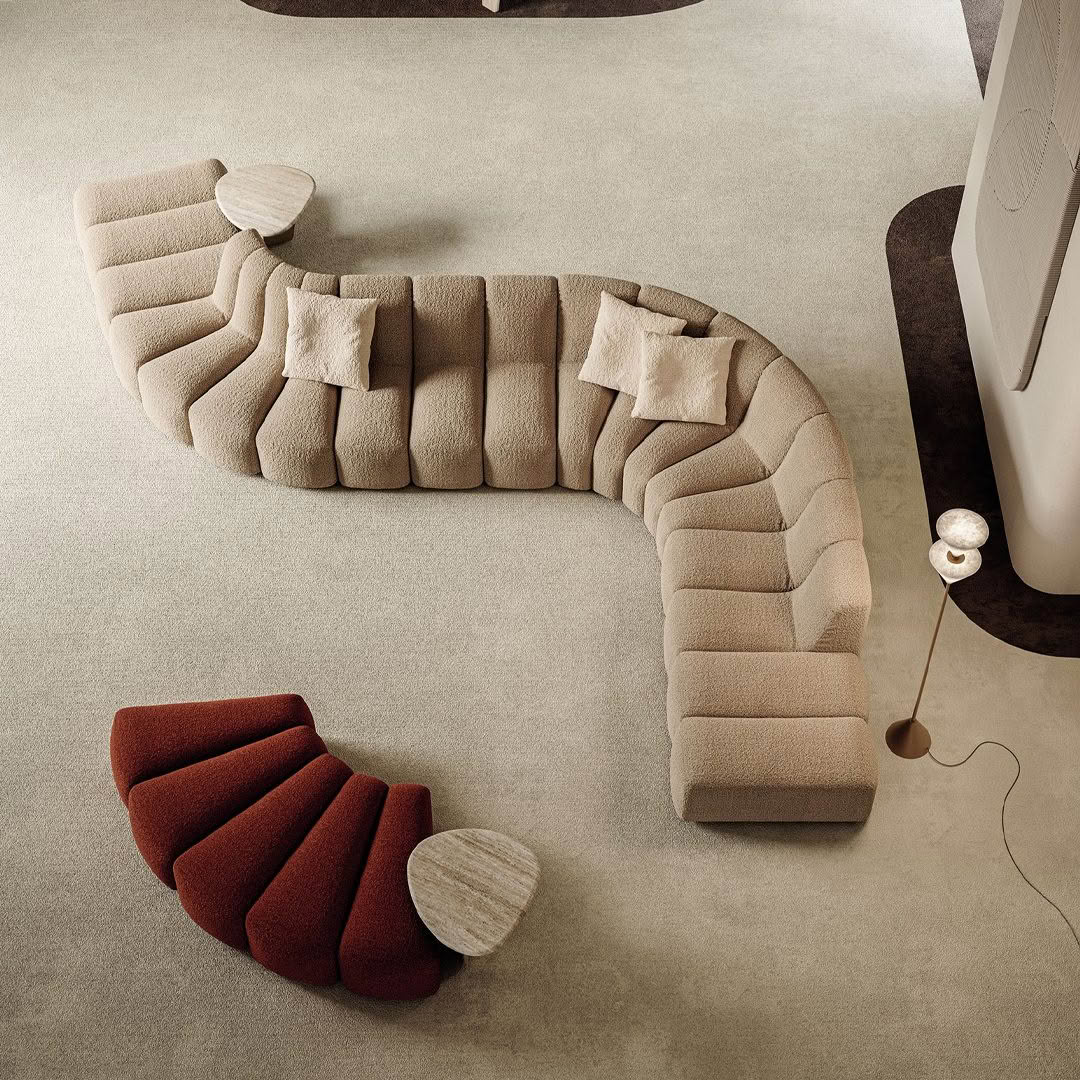 Modern curved sofas in stylish interior setting