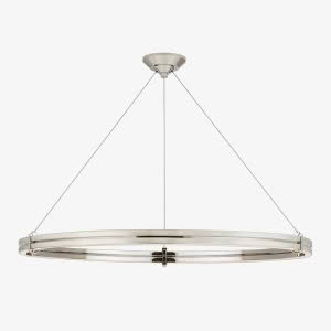 Modern circular LED chandelier isolated on white background