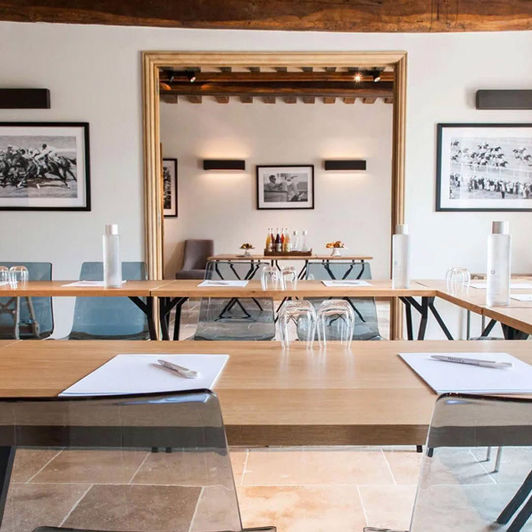 Elegant restaurant interior with modern wooden tables