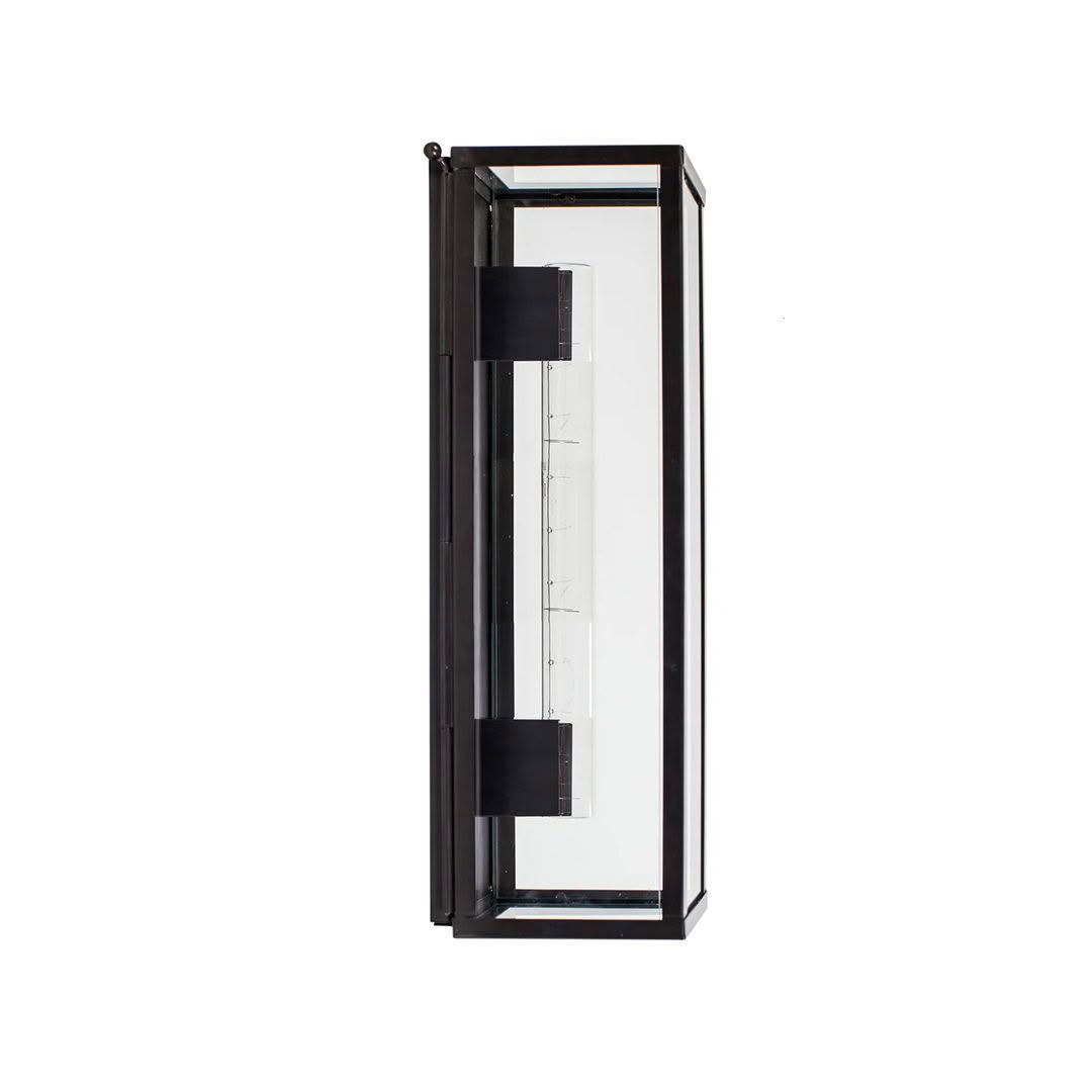 Modern black standing clock with clear panel