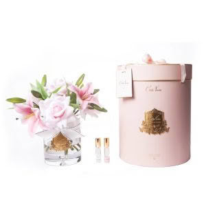 GRAND LUXURY LILIES AND ROSES - PINK IN CLEAR GLASS - COTE NOIRE
