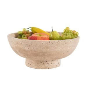 PEDESTAL FRUIT BOWL - 25CM - TRAVERTINE