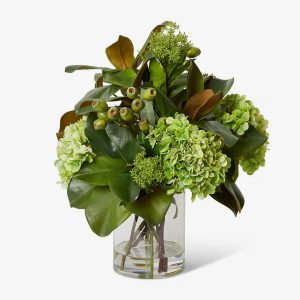 HYDRANGEA MIX IN VASE - GREEN - 56cm H