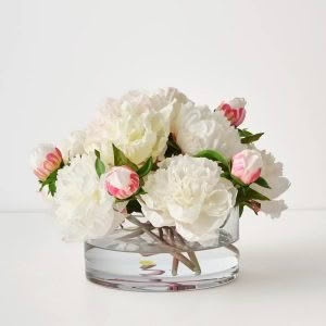 PEONY MIX IN VASE - 33cm DIA x 24cm H - WHITE